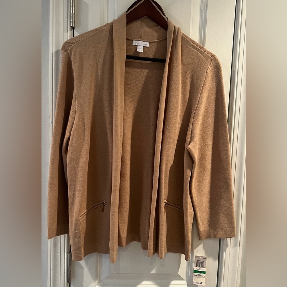 Charter Club Cardigan Tan Size L NWT